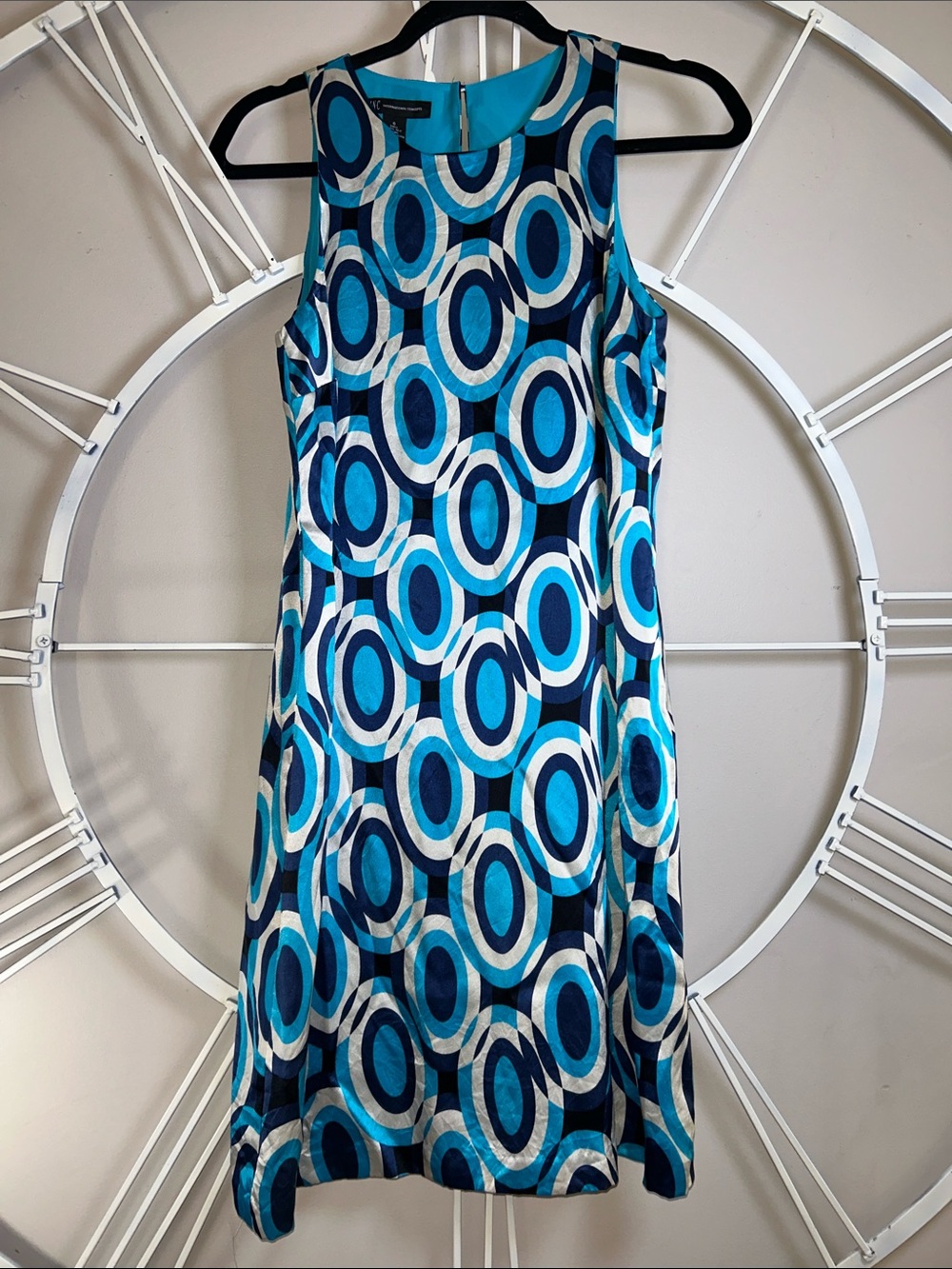 Vintage Y2K I.N.C. International Concepts 100% Silk Mod Shift Dress -Retro Print